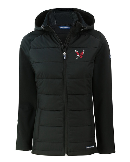 Eastern Washington Eagles Cutter & Buck Evoke Hybrid Softshell Recycled Full Zip Womens Hooded Jacket BL_MANN_HG 