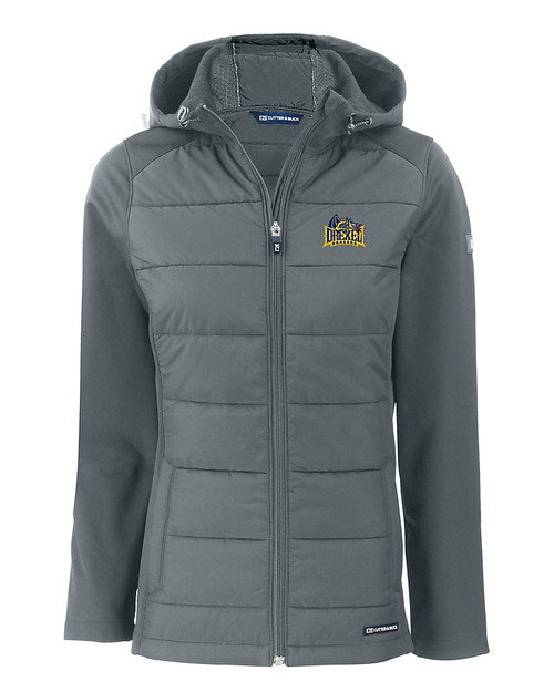 Drexel Dragons Cutter & Buck Evoke Hybrid Softshell Recycled Full Zip Womens Hooded Jacket EG_MANN_HG 