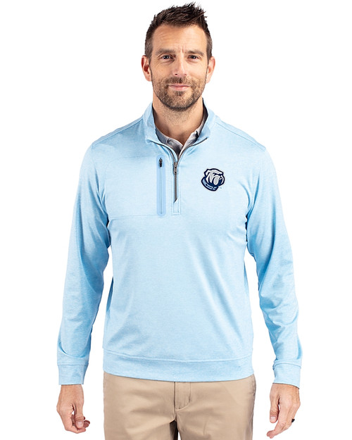 The Citadel Bulldogs Cutter & Buck Stealth Heathered Mens Quarter Zip Atlas Light Blue Front