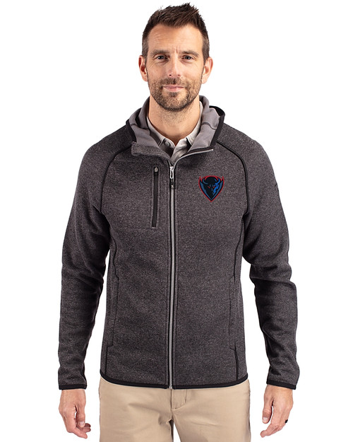 DePaul Blue Demons Cutter & Buck Mainsail Full Zip Hooded Mens Jacket Charcoal Heather Front