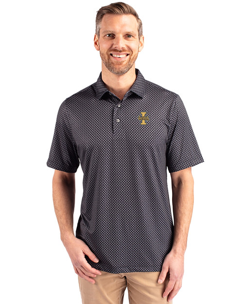 Idaho Vandals Cutter & Buck Pike Banner Print Stretch Mens Big & Tall Polo Black Front