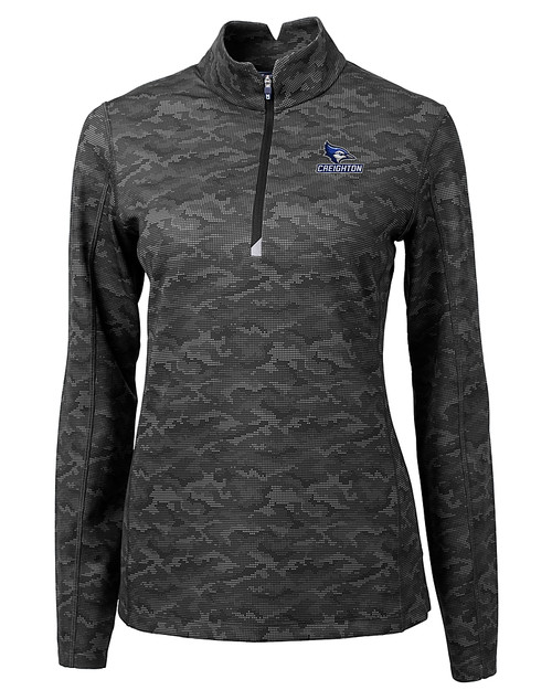 Creighton Bluejays Cutter & Buck Traverse Stretch Eco Camo Print Quarter Zip Womens Pullover BL_MANN_HG 