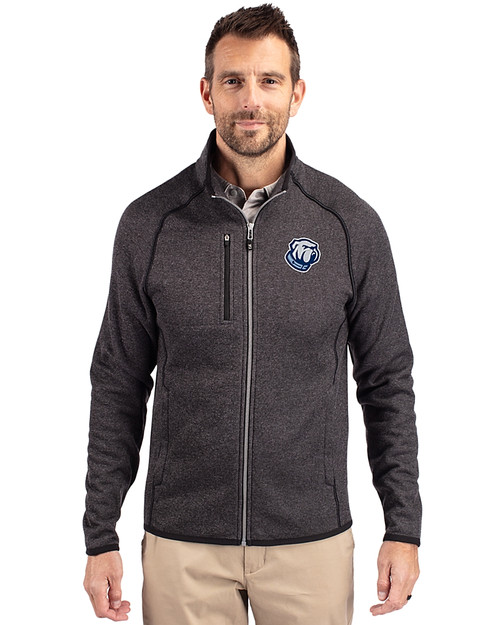 The Citadel Bulldogs Cutter & Buck Mainsail Sweater-Knit Mens Full Zip Jacket Charcoal Heather Front