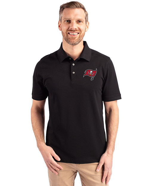 Tampa Bay Buccaneers Cutter & Buck Advantage Eco Tri-Blend Pique Mens Big and Tall Polo Black Front