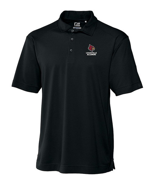 Louisville Cardinals Alumni Cutter & Buck CB Drytec Genre Textured Solid Mens Big and Tall Polo Black Mannequin