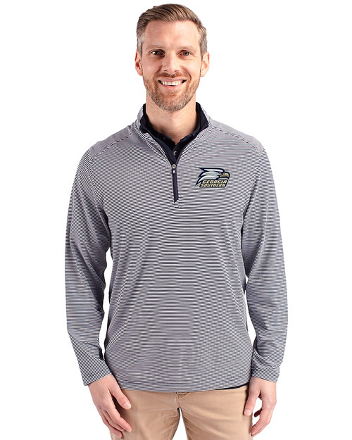 Georgia Southern Eagles Cutter & Buck Virtue Eco Pique Micro Stripe Recycled Mens Quarter Zip Navy Blue/White Front