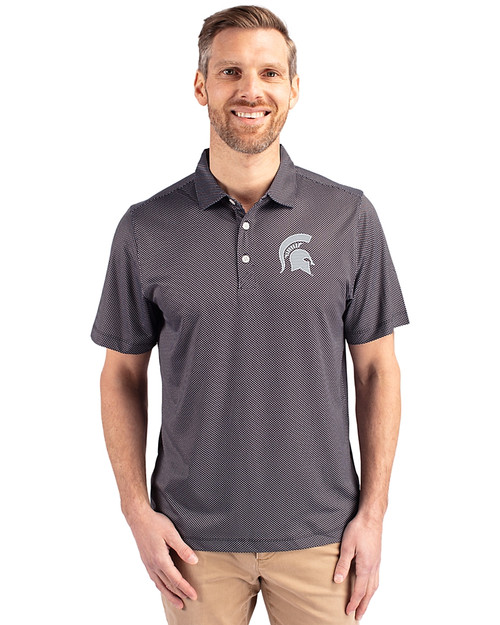 Michigan State Spartans Cutter & Buck Pike Eco Symmetry Print Stretch Recycled Mens Polo Black/White Front