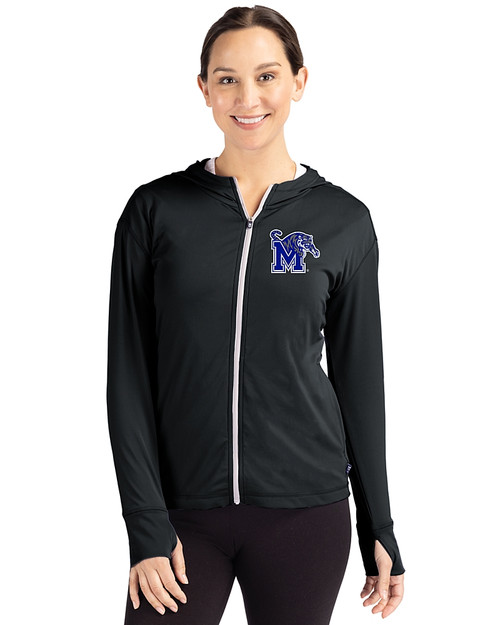 Memphis Tigers Cutter & Buck Daybreak Eco Recycled Womens Full Zip Hoodie Black Front
