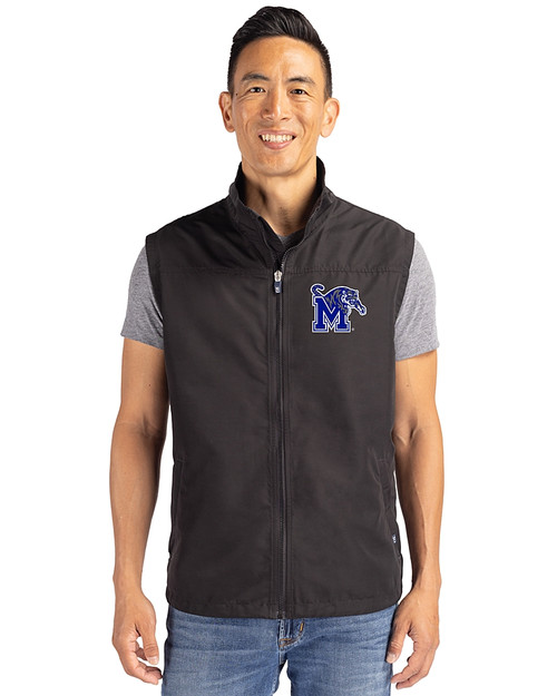 Memphis Tigers Cutter & Buck Charter Eco Full-Zip Mens Big & Tall Vest Black Front