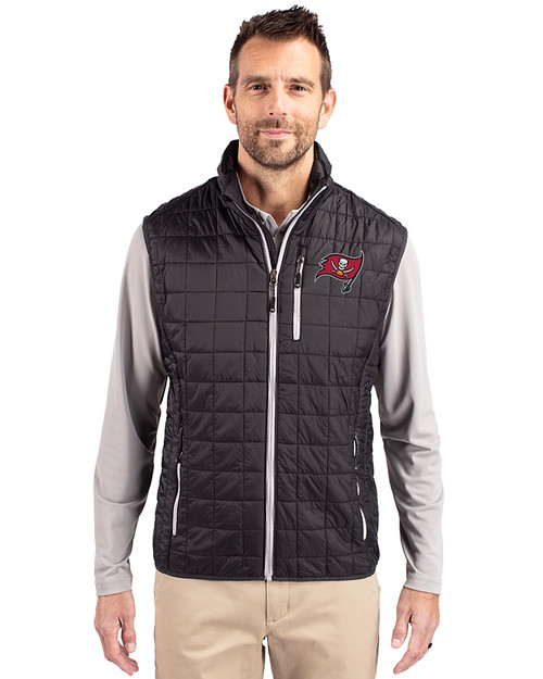 Tampa Bay Buccaneers Cutter & Buck Rainier PrimaLoft® Mens Eco Insulated Full Zip Puffer Vest Black Front