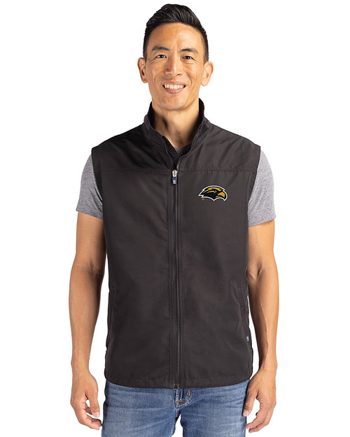 Southern Miss Golden Eagles Cutter & Buck Charter Eco Full-Zip Mens Big & Tall Vest Black Front