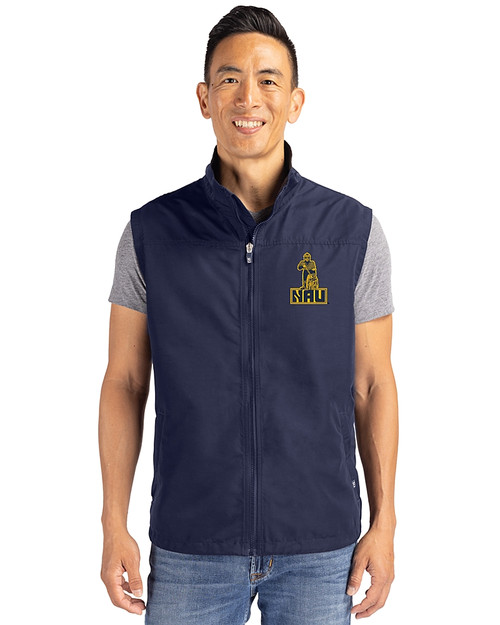 Northern Arizona Lumberjacks College Vault Cutter & Buck Charter Eco Full-Zip Mens Big & Tall Vest Navy Blue Front