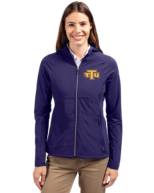 Tennessee Tech Golden Eagles Cutter & Buck Adapt Eco Knit Hybrid Recycled Womens Full Zip Jacket College Purple Front