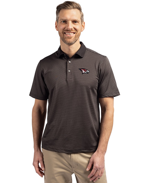 North Carolina Central Eagles Cutter & Buck Virtue Eco Pique Micro Stripe Recycled Mens Polo Black/Elemental Grey Front