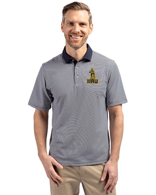 Northern Arizona Lumberjacks College Vault Cutter & Buck Virtue Eco Pique Micro Stripe Recycled Mens Polo Navy Blue/White Front