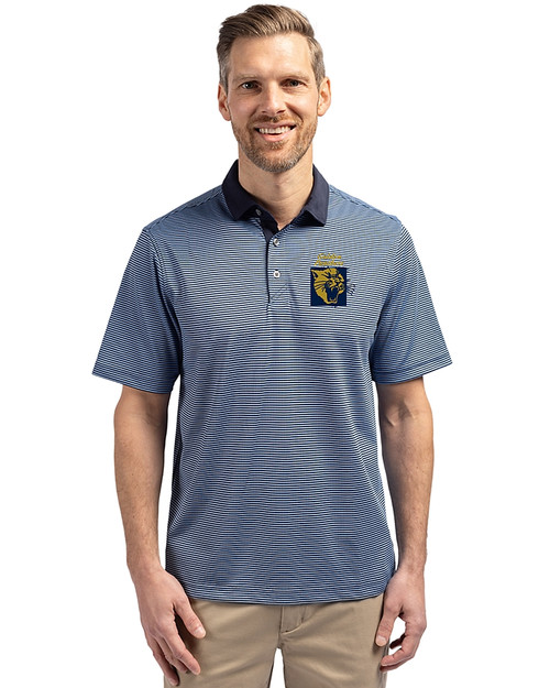 FIU Panthers College Vault Cutter & Buck Virtue Eco Pique Micro Stripe Recycled Mens Polo Atlas/Navy Blue Front