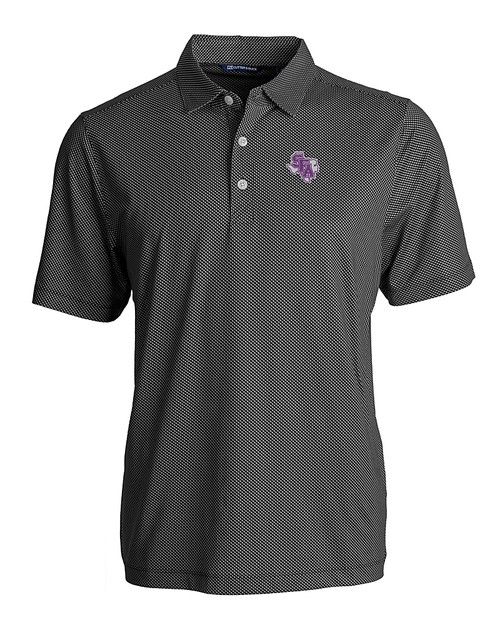 Stephen F Austin Lumberjacks Cutter & Buck Pike Eco Symmetry Print Stretch Recycled Mens Polo BLWH_MANN_HG 