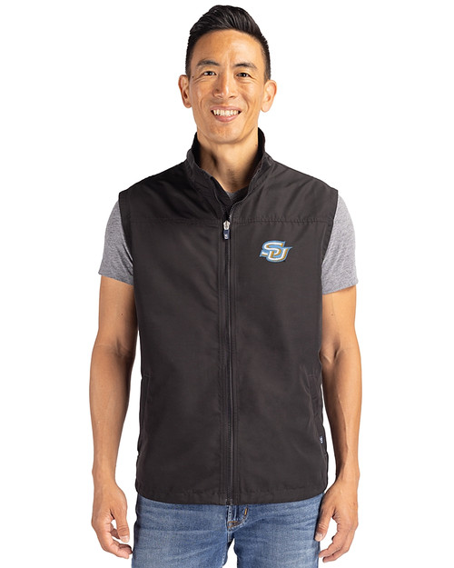 Southern University Jaguars Cutter & Buck Charter Eco Recycled Mens Full-Zip Vest Black Front