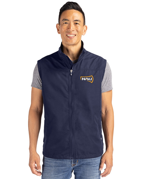Northern Arizona Lumberjacks Cutter & Buck Charter Eco Recycled Mens Full-Zip Vest Navy Blue Front