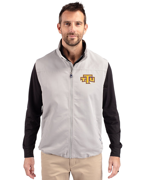 Tennessee Tech Golden Eagles Cutter & Buck Charter Eco Recycled Mens Full-Zip Vest Polished Medium Gray Front