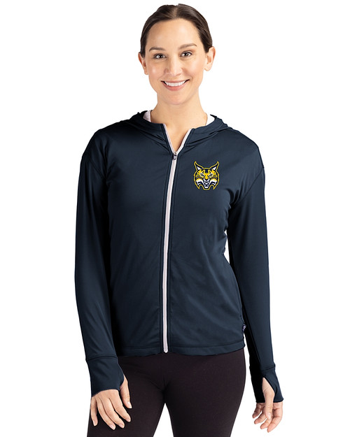 Quinnipiac Bobcats Cutter & Buck Daybreak Eco Recycled Womens Full Zip Hoodie Navy Blue Front