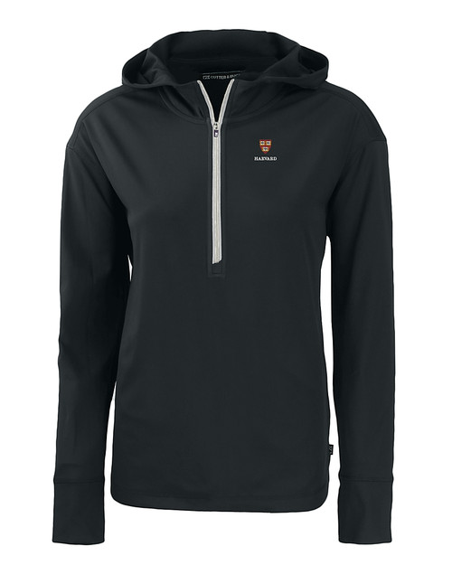 Harvard Crimson Cutter & Buck Daybreak Eco Recycled Womens Half Zip Hoodie BL_MANN_HG 