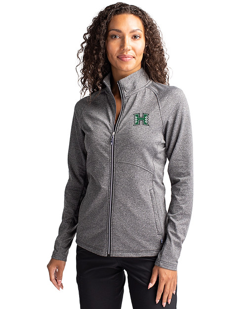 Hawaii Warriors Cutter & Buck Adapt Eco Knit Heather Recycled Womens Full Zip Black Heather Front