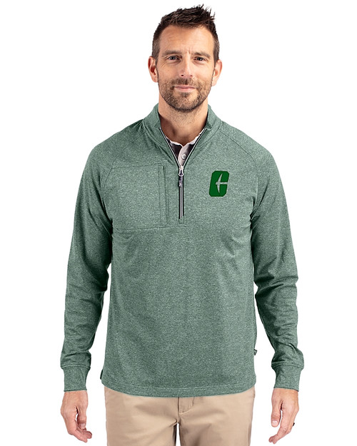Charlotte 49ers Cutter & Buck Adapt Eco Knit Heather Mens Quarter Zip Pullover Hunter Heather Front