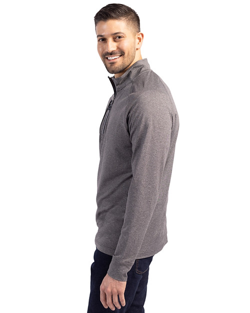 South Florida Bulls Cutter & Buck Adapt Eco Knit Heather Mens Big & Tall Quarter Zip Pullover Black Heather Side