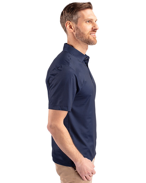 Virginia Hoos College Vault Cutter & Buck Pike Eco Tonal Geo Print Stretch Recycled Mens Polo Navy Blue Side