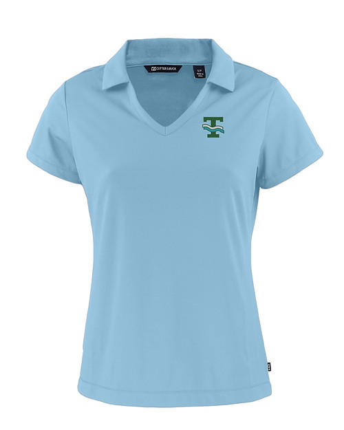 Tulane Green Wave College Vault Cutter & Buck Daybreak Eco Recycled Womens V-neck Polo Atlas Light Blue Mannequin