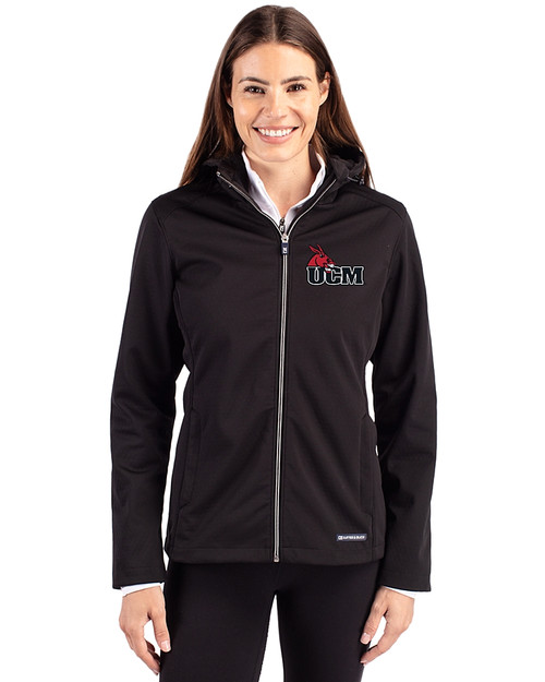 Central Missouri Mules Cutter & Buck Evoke Softshell Recycled Full Zip Womens Jacket Black Front