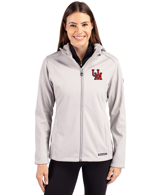 Ole Miss Rebels College Vault Cutter & Buck Evoke Softshell Recycled Full Zip Womens Jacket CONCRETE Front