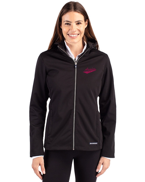 New Mexico State Aggies College Vault Cutter & Buck Evoke Softshell Recycled Full Zip Womens Jacket Black Front
