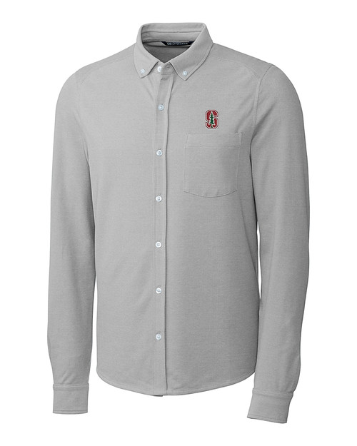 Stanford Cardinal - Cutter & Buck Advantage Tri-Blend Pique Long Sleeve Knitted Mens Button Down POL_MANN_HG 