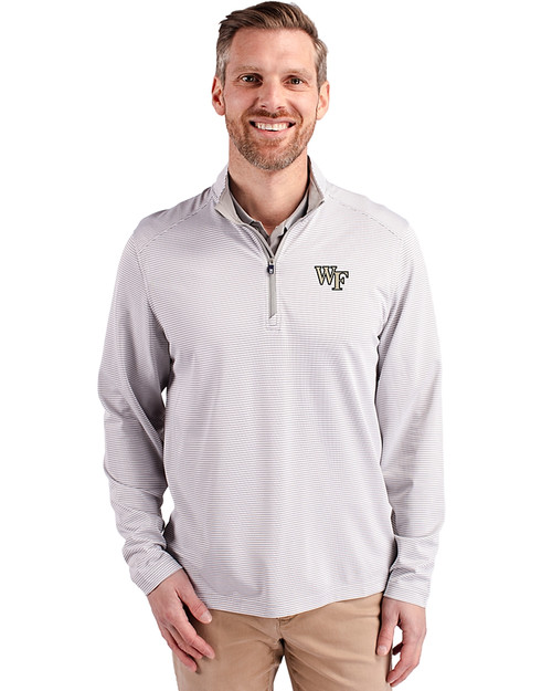 Wake Forest Demon Deacons Cutter & Buck Virtue Eco Pique Micro Stripe Recycled Mens Quarter Zip POLWH_PRO_HG 