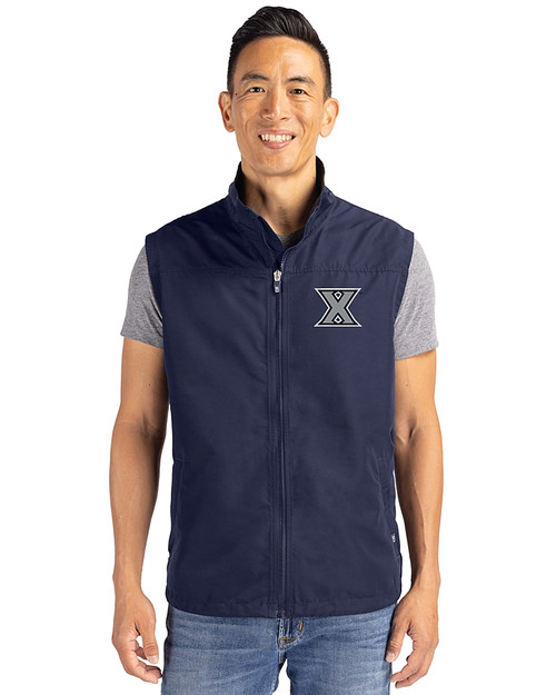 Xavier Musketeers Cutter & Buck Charter Eco Full-Zip Mens Big & Tall Vest Navy Blue Front