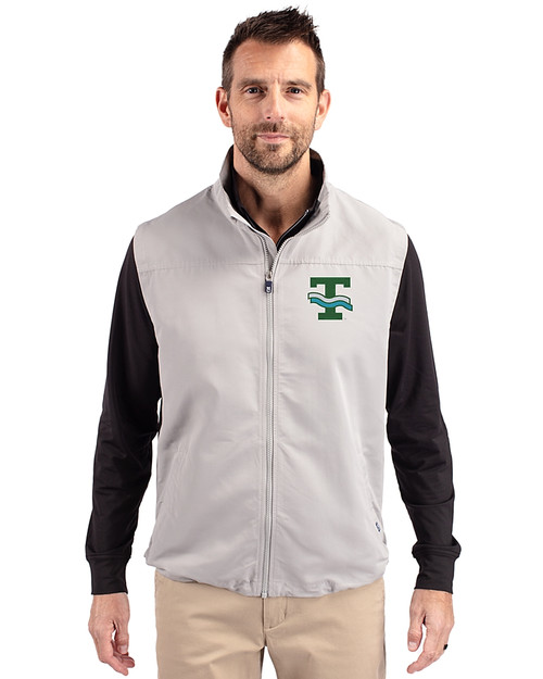 Tulane Green Wave College Vault Cutter & Buck Charter Eco Full-Zip Mens Big & Tall Vest Polished Medium Gray Front