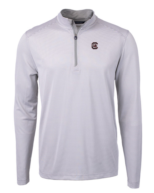 South Carolina Gamecocks Cutter & Buck Virtue Eco Pique Micro Stripe Recycled Mens Big & Tall Quarter Zip POLWH_MANN_HG 1