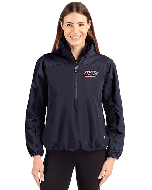 UIC Flames Cutter & Buck Charter Eco Recycled Womens Anorak Jacket Navy Blue Front