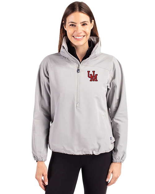 Ole Miss Rebels College Vault Cutter & Buck Charter Eco Recycled Womens Anorak Jacket Polished Medium Gray Front