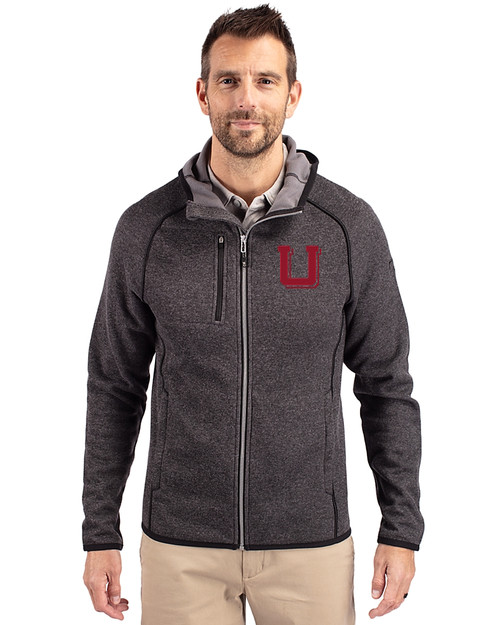 Utah Utes College Vault Cutter & Buck Mainsail Full Zip Hooded Mens Jacket Charcoal Heather Front