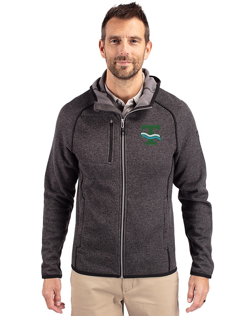 Tulane Green Wave College Vault Cutter & Buck Mainsail Full Zip Hooded Mens Jacket Charcoal Heather Front