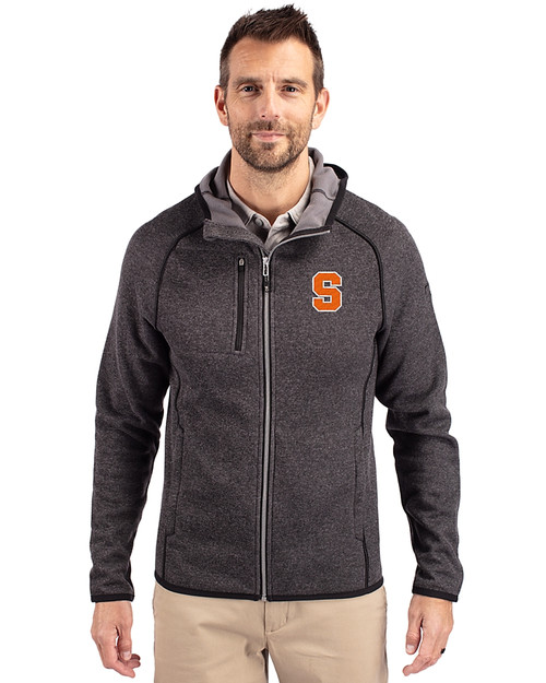Syracuse Orange Cutter & Buck Mainsail Full Zip Hooded Mens Jacket Charcoal Heather Front