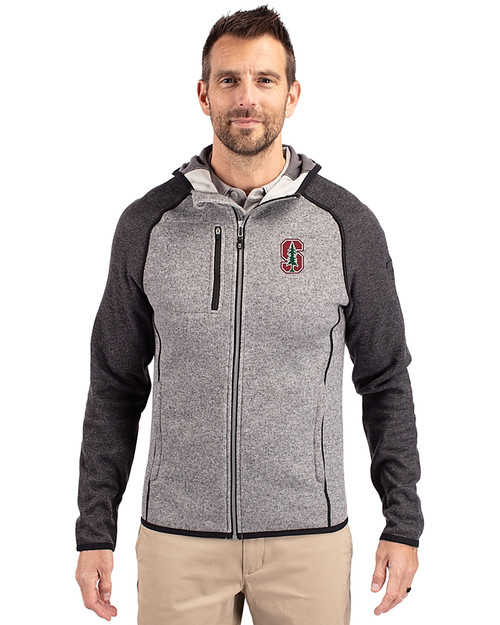 Stanford Cardinal - Cutter & Buck Mainsail Full Zip Hooded Mens Jacket Polished Heather/Charcoal Heather Front
