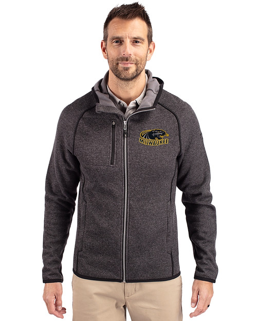 Wisconsin-Milwaukee Panthers Cutter & Buck Mainsail Full Zip Hooded Mens Jacket Charcoal Heather Front
