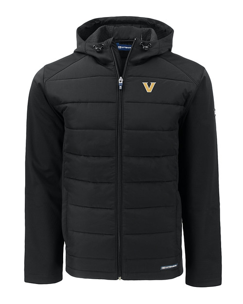 Vanderbilt Commodores Cutter & Buck Evoke Hybrid Eco Softshell Recycled Full Zip Mens Big & Tall Hooded Jacket BL_MANN_HG 