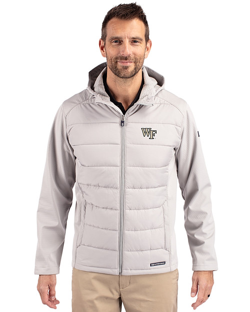 Wake Forest Demon Deacons Cutter & Buck Evoke Hybrid Softshell Recycled Full Zip Mens Hooded Jacket CNC_PRO_HG 