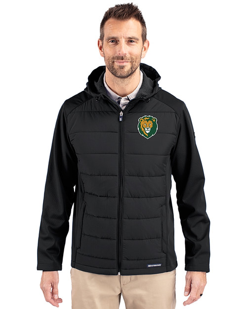 Southeastern Louisiana Lions Cutter & Buck Evoke Hybrid Softshell Recycled Full Zip Mens Hooded Jacket Black Front