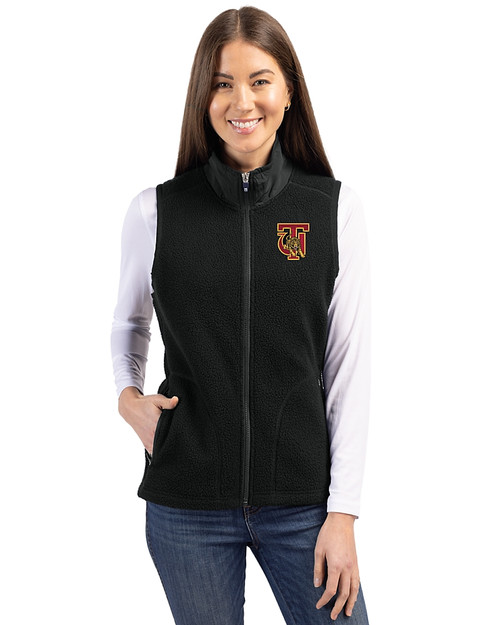 Tuskegee Golden Tigers Cutter & Buck Cascade Eco Fleece Womens Vest Black Front